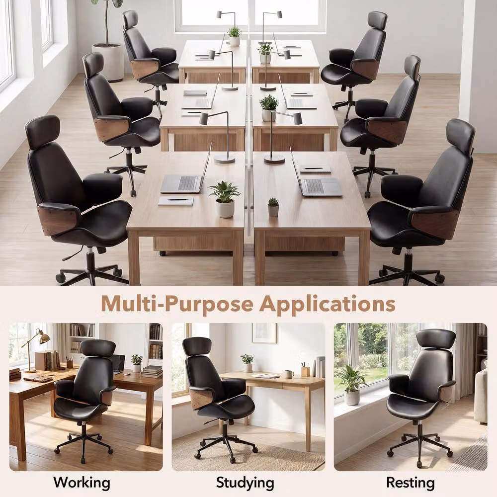 Costway Mid Century Modern Ergonomic Office Chair in Black Synthetic Leather with Headrest and Weight Adjustment – 7