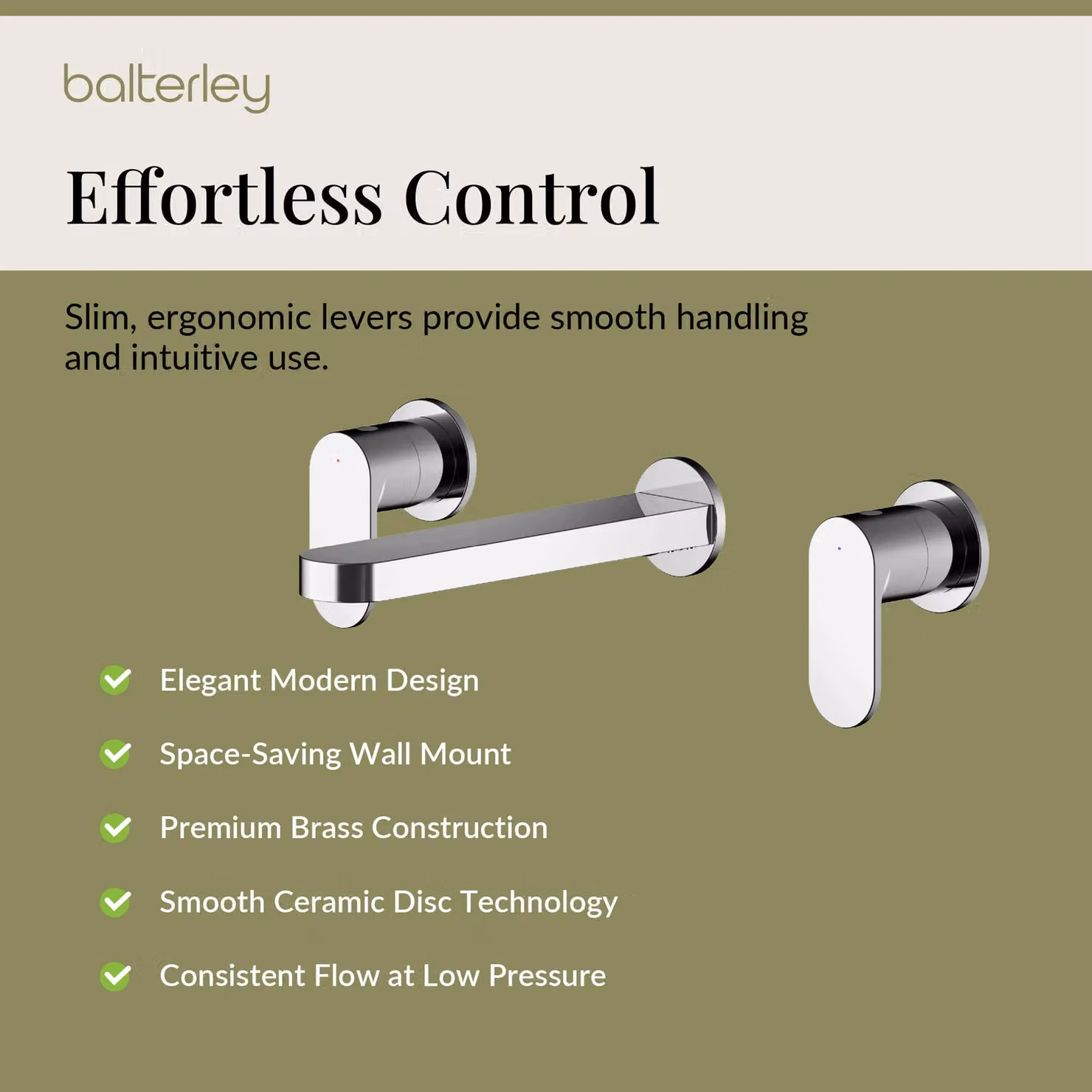Balterley Current Round Wall Mount 3 Tap Hole Basin Mixer Tap in Chrome – 3