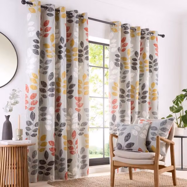 Portfolio Home Springfield Leaf Grey Floral Eyelet Curtain Set, Width: 168 cm, Drop: 137 cm – 1