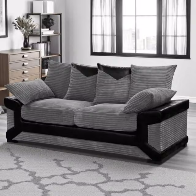 Snug Furniture Birmingham Ltd Dino Jumbo 3 Seater Cord Sofa in Black and Grey