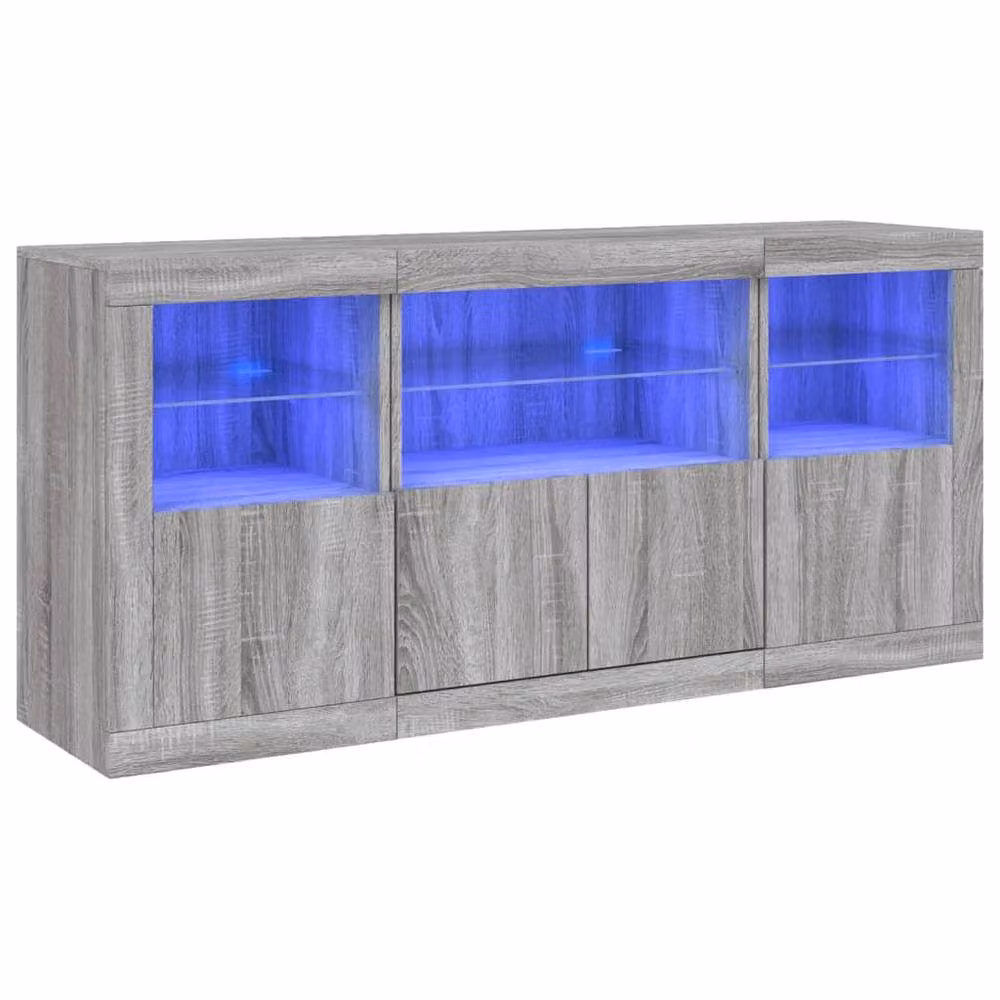 Berkfield Home Modern Grey Sonoma Sideboard with Integrated LED Lights, W: 142.5 cm, D: 37 cm, H: 67 cm – 3