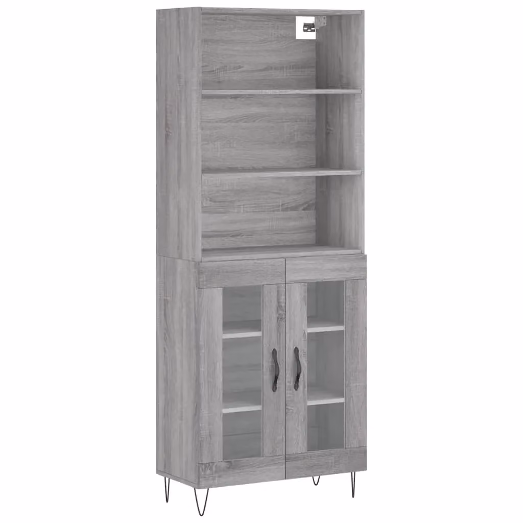 Berkfield Home Grey Sonoma Highboard with Glass Doors, H 180 x W 69.5 x D 34 cm – 2