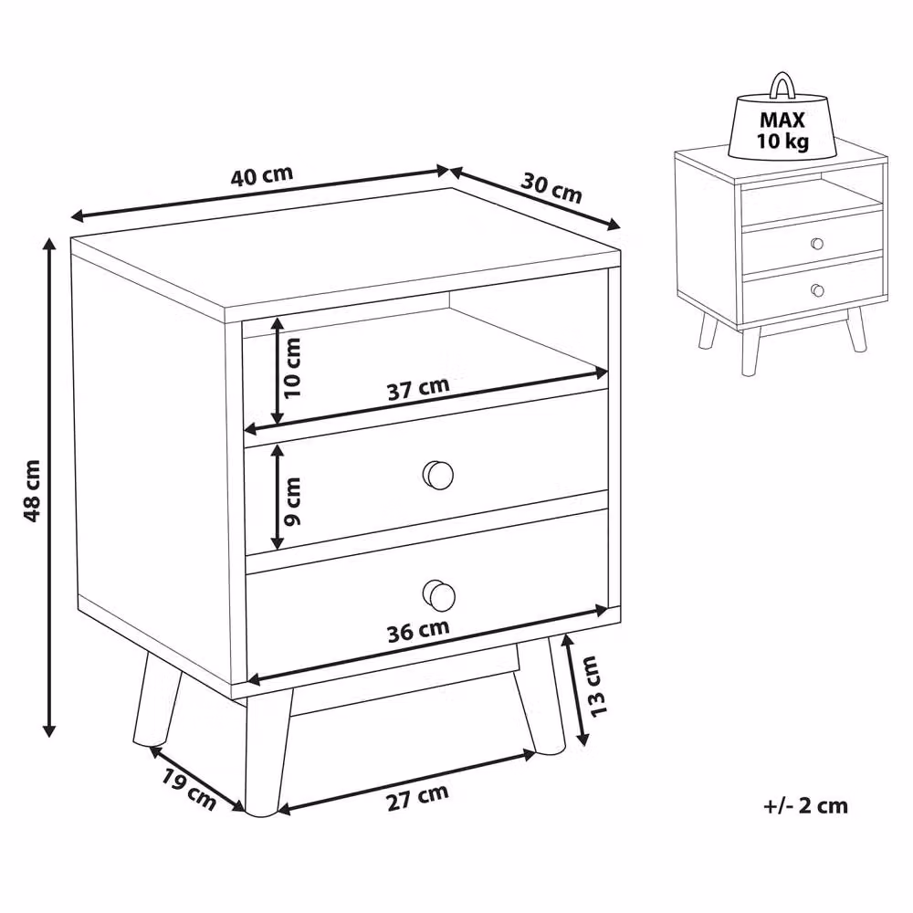 Wyld and Coco Bedside Table in Brown with Two Drawers and Open Shelf – 3