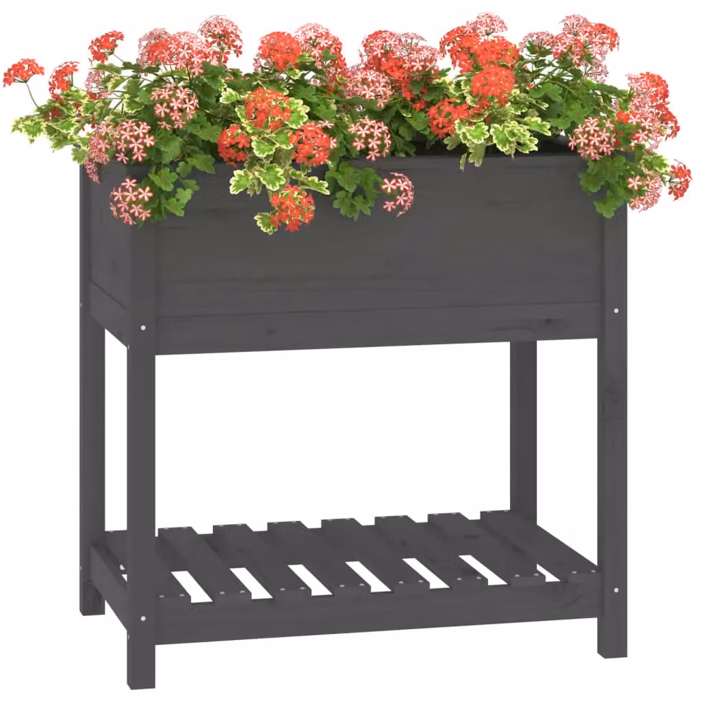 Berkfield Home Planter with Shelf in Grey Solid Wood, W/D/H: 82.5 x 54 x 81 cm – 3