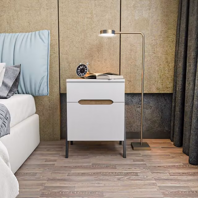 Decorotika Neva Bedside Table in White and Brown