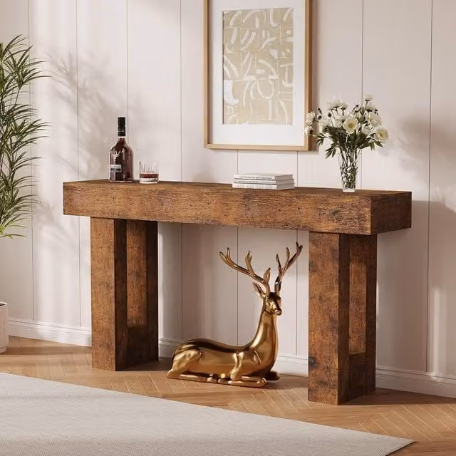 London Boutique Rustic Wood Console Table in Brown, W: 160 cm, H: 35 cm, D: 15 cm