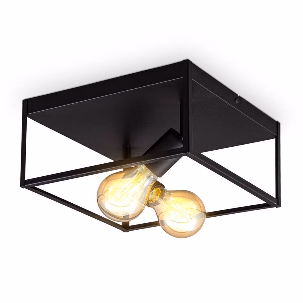 B.K.Licht Black Metal Industrial Cage Ceiling Light with 2 x E27 Sockets, W/D/H: 29 x 29 x 14 cm – 5