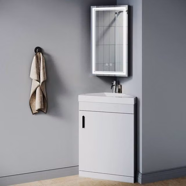 FLAVORA Black Matt Wall Mounted Bathroom Mirror Cabinet with Anti-Fog Demister and Shaver Socket
