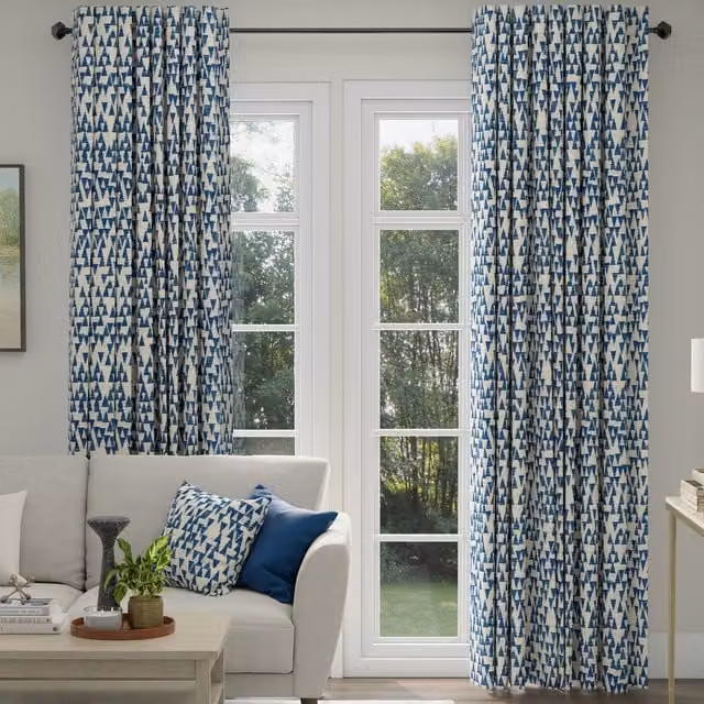 ANTE DECOR Hermes Made To Measure Blackout Chenille Fabric Curtains in Almond and Indigo Blue