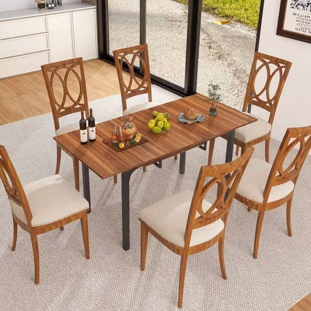 EONLION Extendable Rectangular Dining Table in Brown with Metal and Wood Construction, W: 100 cm, H: 75 cm