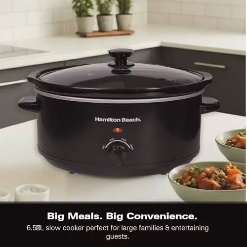 Hamilton Beach 6.5L Family Favourite Slow Cooker in Black and Silver, 240W with Ceramic and Stainless Steel Components – 4