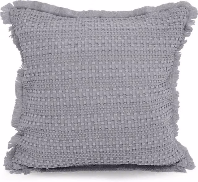 Velosso Grey Striped Boho Square Waffle Fringe Edge Cushion