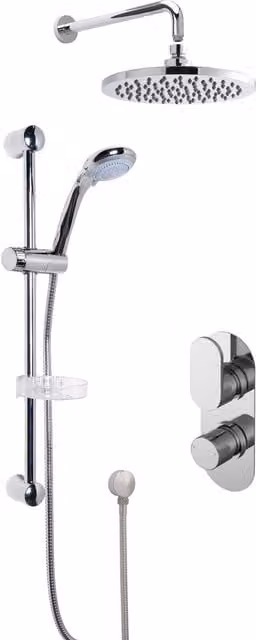 Balterley Concealed Round Twin Valve Multi Function Slide Rail Kit with Arm and Head in Silver