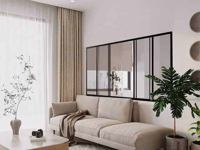 Vente-unique Ravena Industrial Sliding Glass Partition, Black Powder-Coated Aluminium, W: 180 cm, H: 105 cm – 1