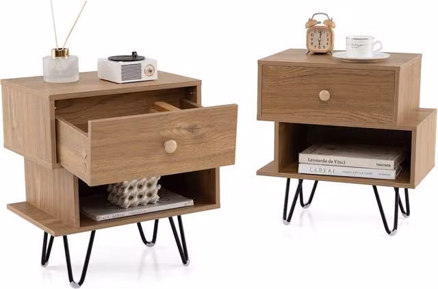 Gymax Set of 2 Khaki Nightstands with Removable Drawers – 1