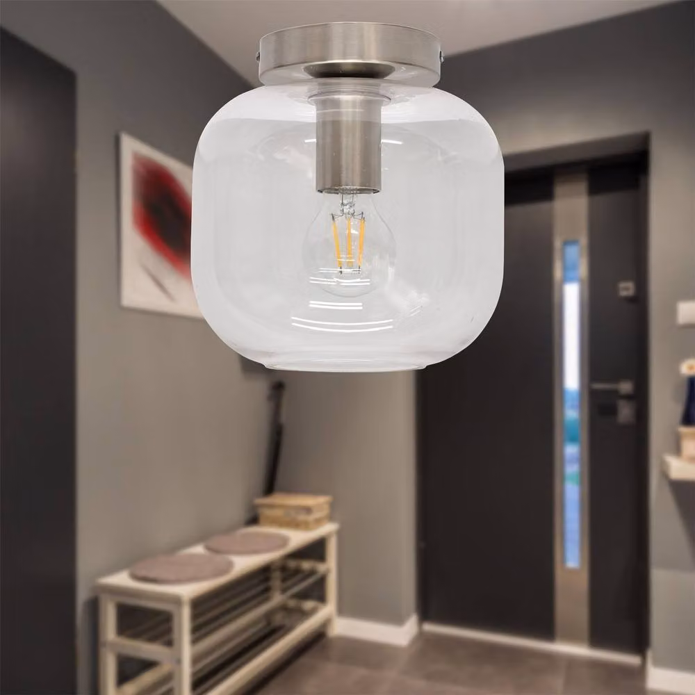 First Choice Lighting Bletch Set of 2 Modern Ceiling Light Fittings with Transparent Glass and Silver Metal Finish – 2