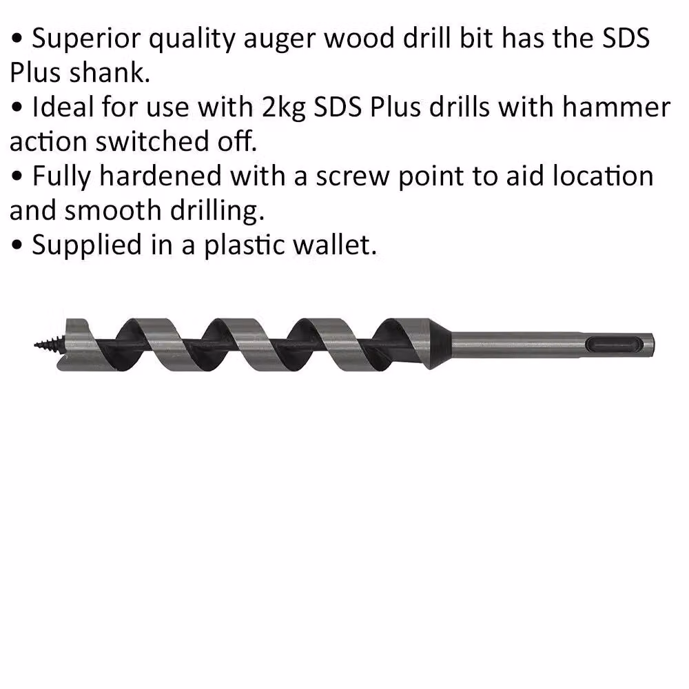 Loops SDS Plus Auger Wood Drill Bit, Silver and Multicolour, Diameter: 19 mm, Length: 225 mm – 2