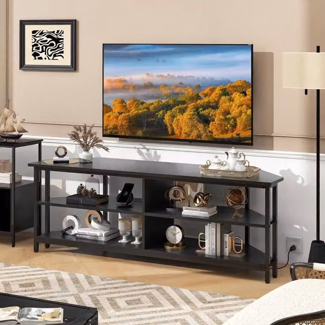 Costway Modern Black Corner Media Entertainment Center TV Stand for TVs up to 139.7 cm