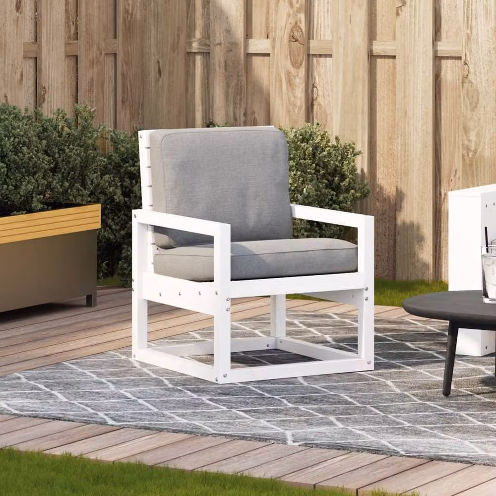 Berkfield Home White Solid Pine Wood Garden Chair W/D/H: 57.5 x 63 x 76 cm – 2