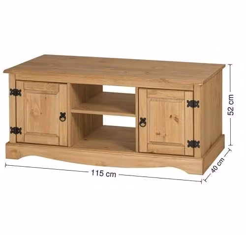 Mercers Furniture Corona Solid Wood Pine 2 Door Media TV Unit in Brown Anthracite, H 52 cm x W 115 cm x D 40 cm – 3