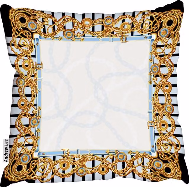 Benjamin Tate Design LTD Scarf Gold Metal Objects Cushion, Gold/Yellow, W/D/H: 45 x 45 x 45 cm