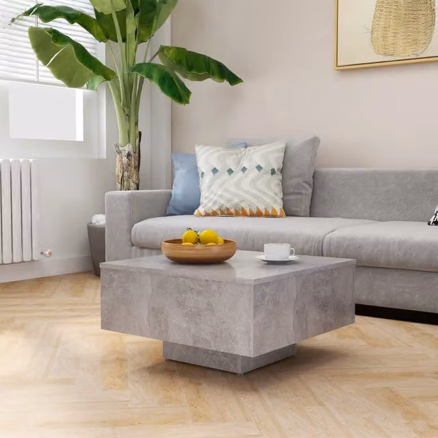 Berkfield Home Modern Square Coffee Table in Concrete Grey, W/D/H: 60 x 60 x 31.5 cm – 1
