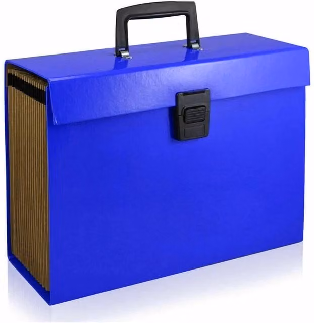 FLAVORA Blue 13 Pocket Expanding A4 Cardboard Document Box File Organiser with Handles
