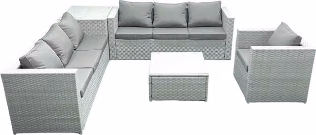 Fimous Wicker PE Rattan Garden Furniture Set in Light Grey with Armchair, Square Coffee Table and Side Table – 1
