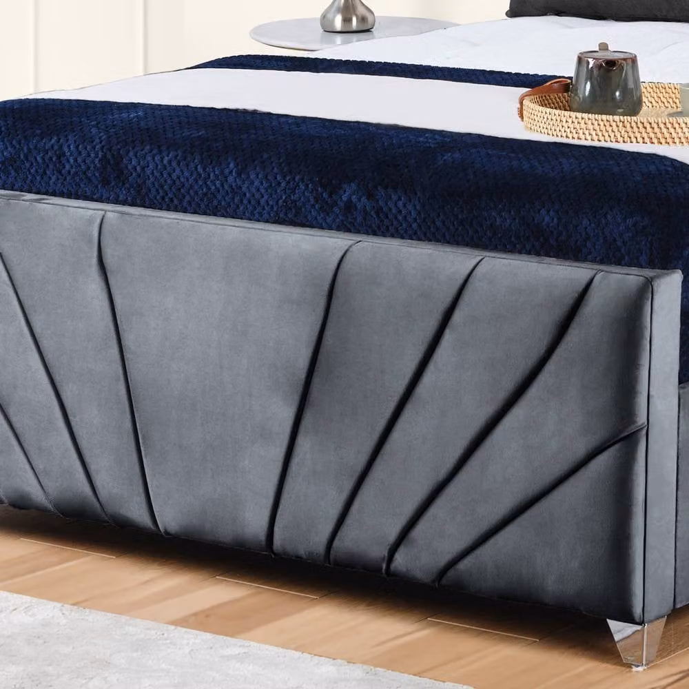 UK Bed Furniture Sunrise Upholstered Velvet Gas Lift Storage Bed in Anthracite Grey, Size: 140 x 200 cm – 3