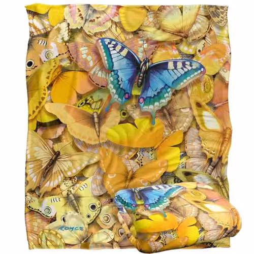 JQ Licensing Royce McClure Be Unique Butterflies Silky Touch Super Soft Throw Blanket, White and Multicolour, W/D/H: 152 x 127 cm – 1