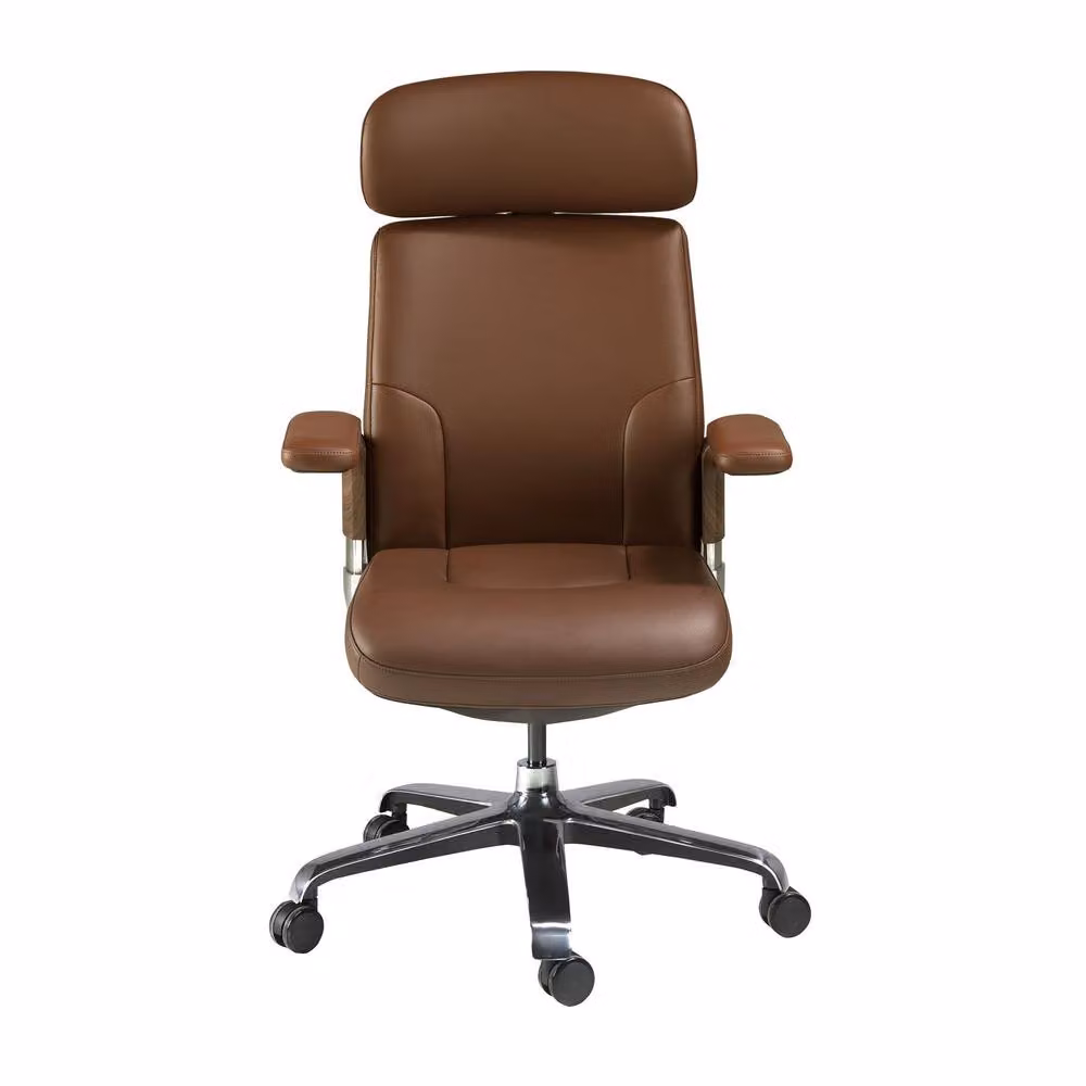 Angel Cerda Brown Leatherette Modern Swivel Office Task Chair with Headrest and Armrests – 2
