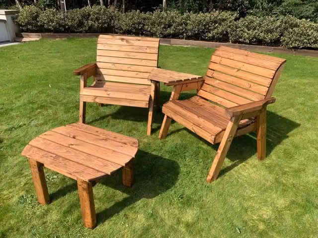 Charles Taylor Trading Grand Twin Set Angled Garden Furniture with Coffee Table in Brown Treated Hardwood