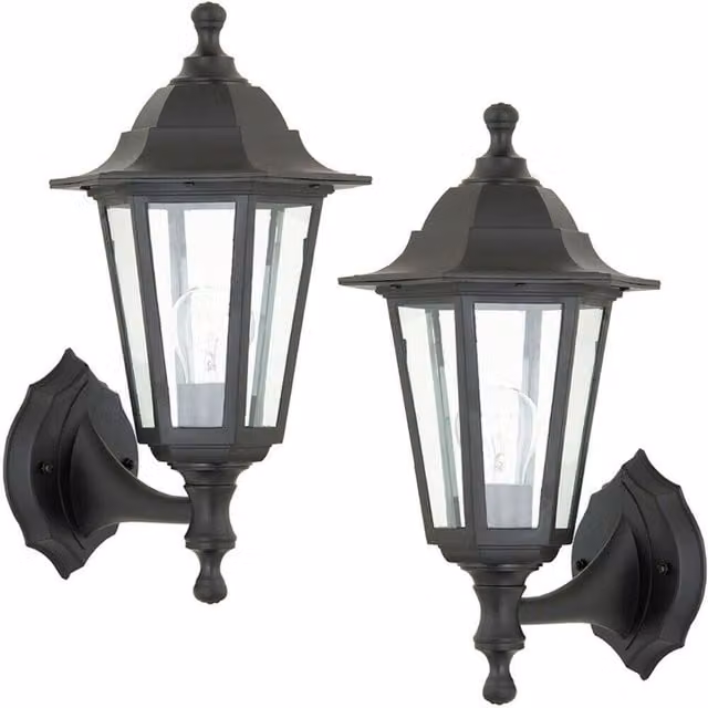 Loops 2 Pack Black IP44 Outdoor Wall Lantern with Transparent Glass – 1
