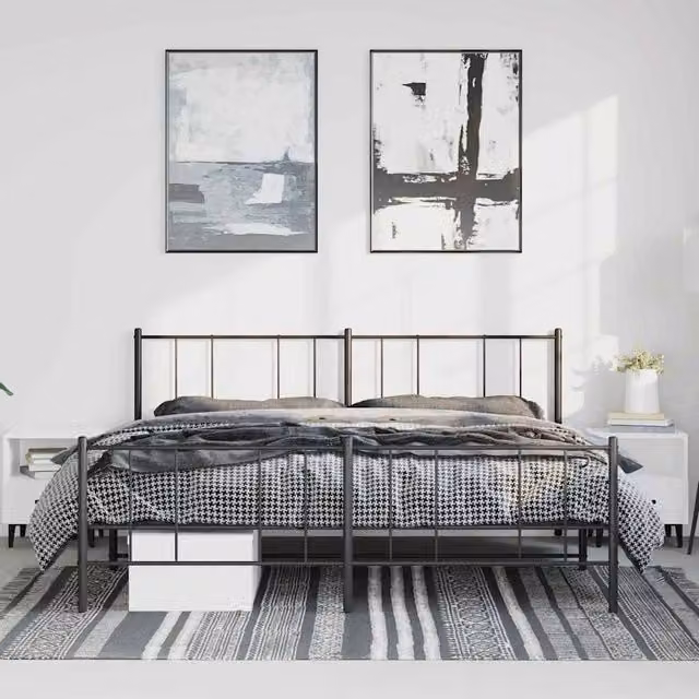 Berkfield Home Metal Bed Frame with Headboard and Footboard in Black, W/D/H: 193 x 198 x 90 cm