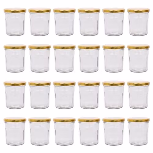Argon Tableware Glass Jam Jars with Airtight Gold Lids, 250ml, Pack of 24 – 1