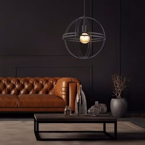 Netlighting Globo Lighting Spherical Metal Pendant Ceiling Light, Black, Diameter: 40 cm – 3
