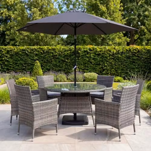Charles Bentley 6 Piece Rattan Garden Dining Set in Grey with Cushions and Glass Top, W/D/H: 130 x 130 x 74 cm – 2