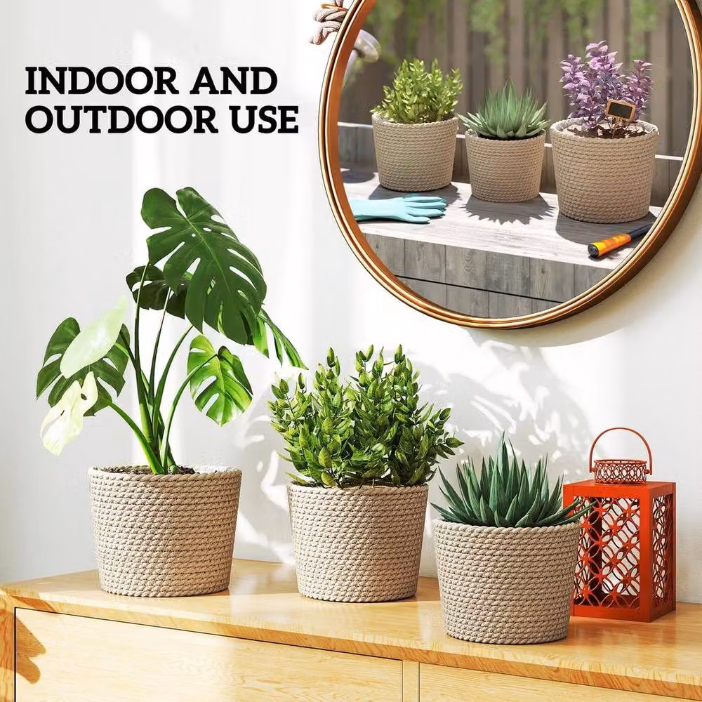 KORVIXA Set of 3 Seagrass Planters in Brown, Beige and Multicolour – 3
