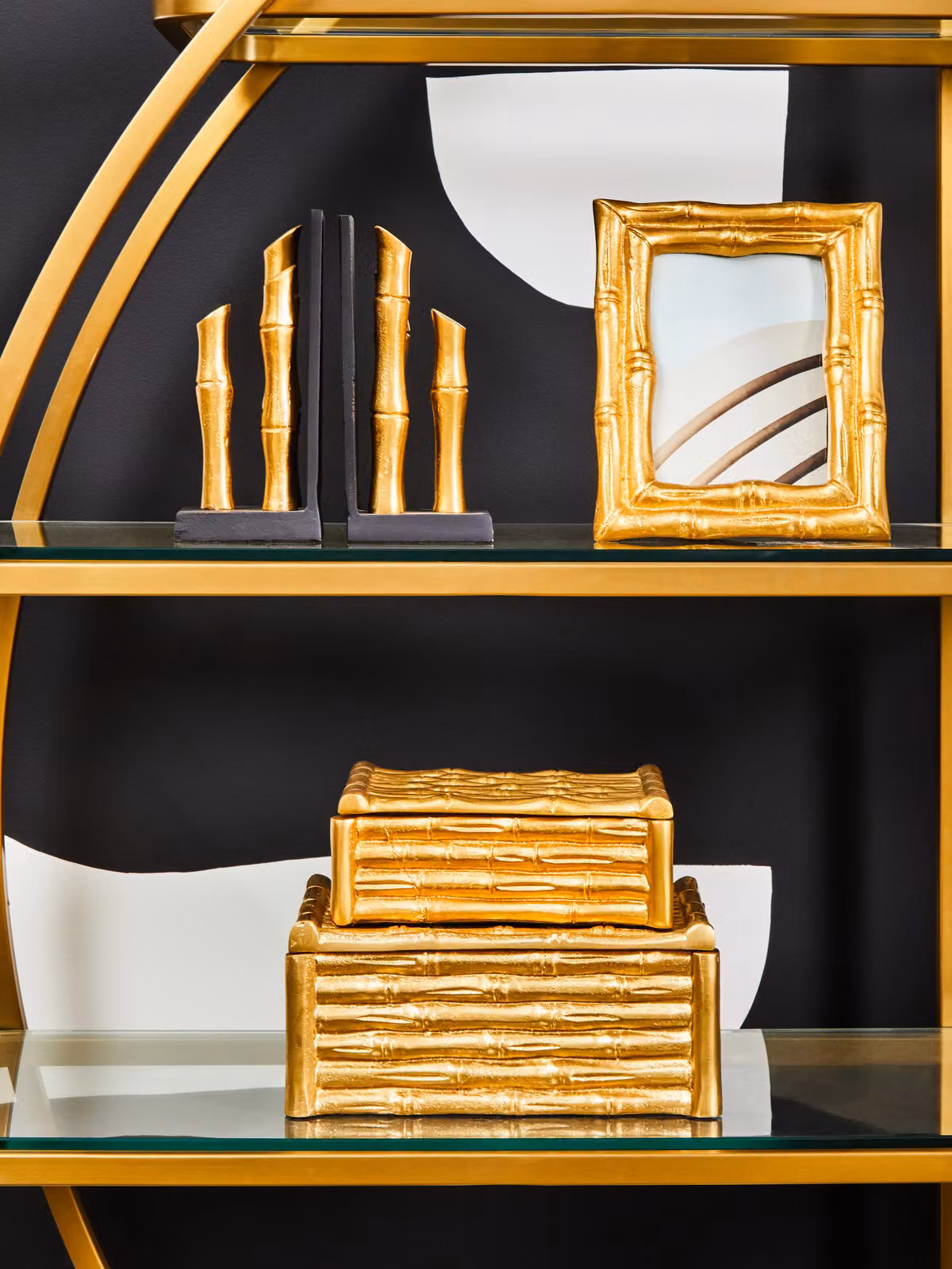 Orsina Hiba Set of Two Gold and Black Metal Bamboo Effect Bookends – 2