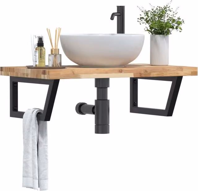 Berkfield Home Wall Mounted Basin Shelf in Brown Acacia Wood and Steel
