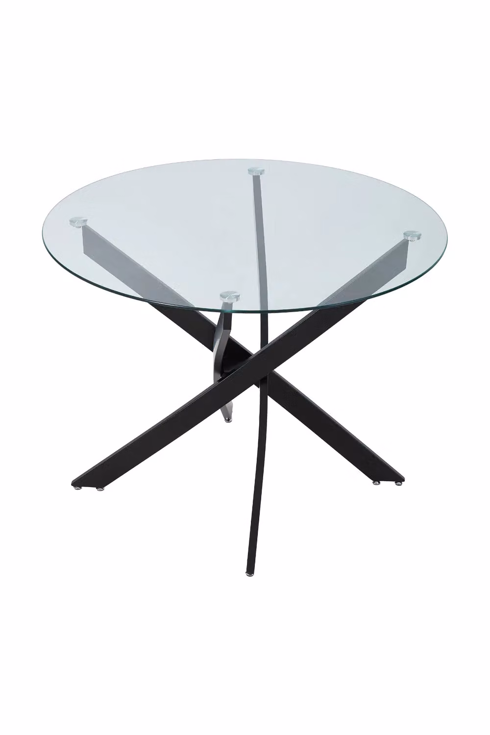 Living and Home Round Industrial Dining Table with Transparent Glass Top and Black Metal Legs – 3