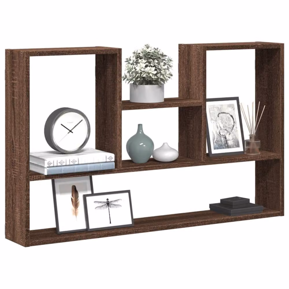 Berkfield Home Wall Mounted Shelf in Brown Oak, W: 99 cm, D: 15 cm, H: 60 cm – 2