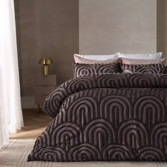 OHS Tufted Arches Bedding Set with Duvet Cover and Pillowcase, Dark Brown, W: 140 cm, L: 200 cm – 1