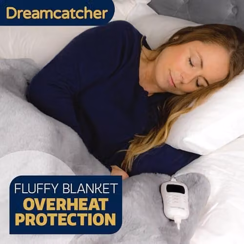 Dreamcatcher Faux Fur Heated Blanket in Light Grey with 9 Heat Levels and 9-Hour Timer – 5