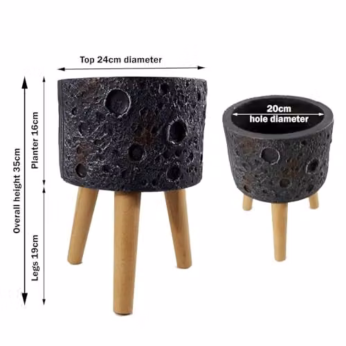 Botanik Luxury Indoor Planter Cachepot, Black, Round Tabletop Design, W/D/H: 25 x 25 x 18 cm – 4