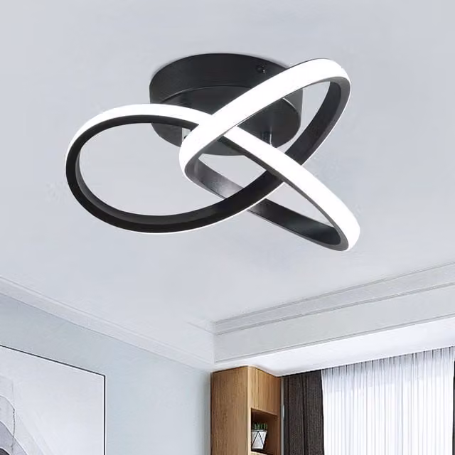 Garwarm Geometric LED Semi Flush Mount Ceiling Light in Black, Diameter: 26 cm