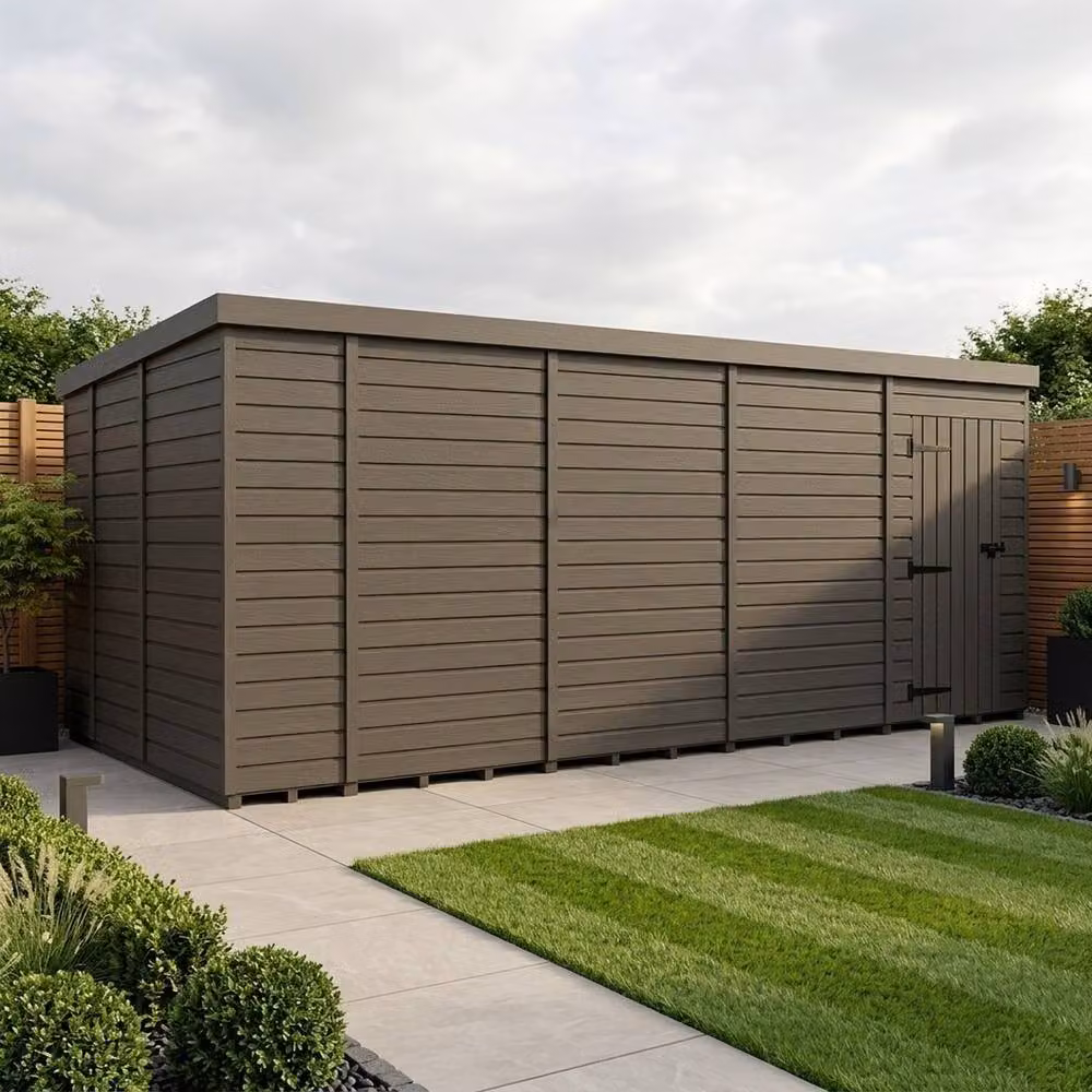 Buttercup Farm Grey Composite Pent Garden Shed with Single Door, W: 5.48 m, D: 2.74 m, H: 2.10 m – 2