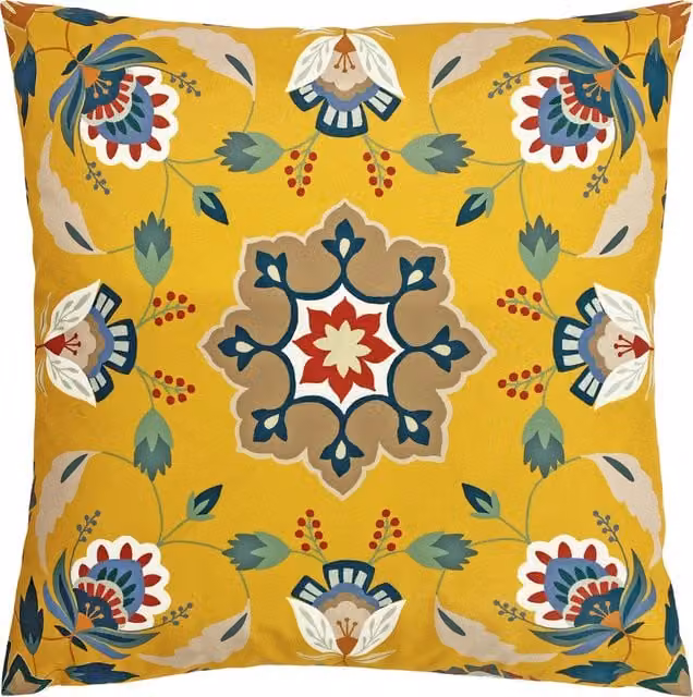 Make it a Home Folk Florals Square Outdoor Cushion in Yellow