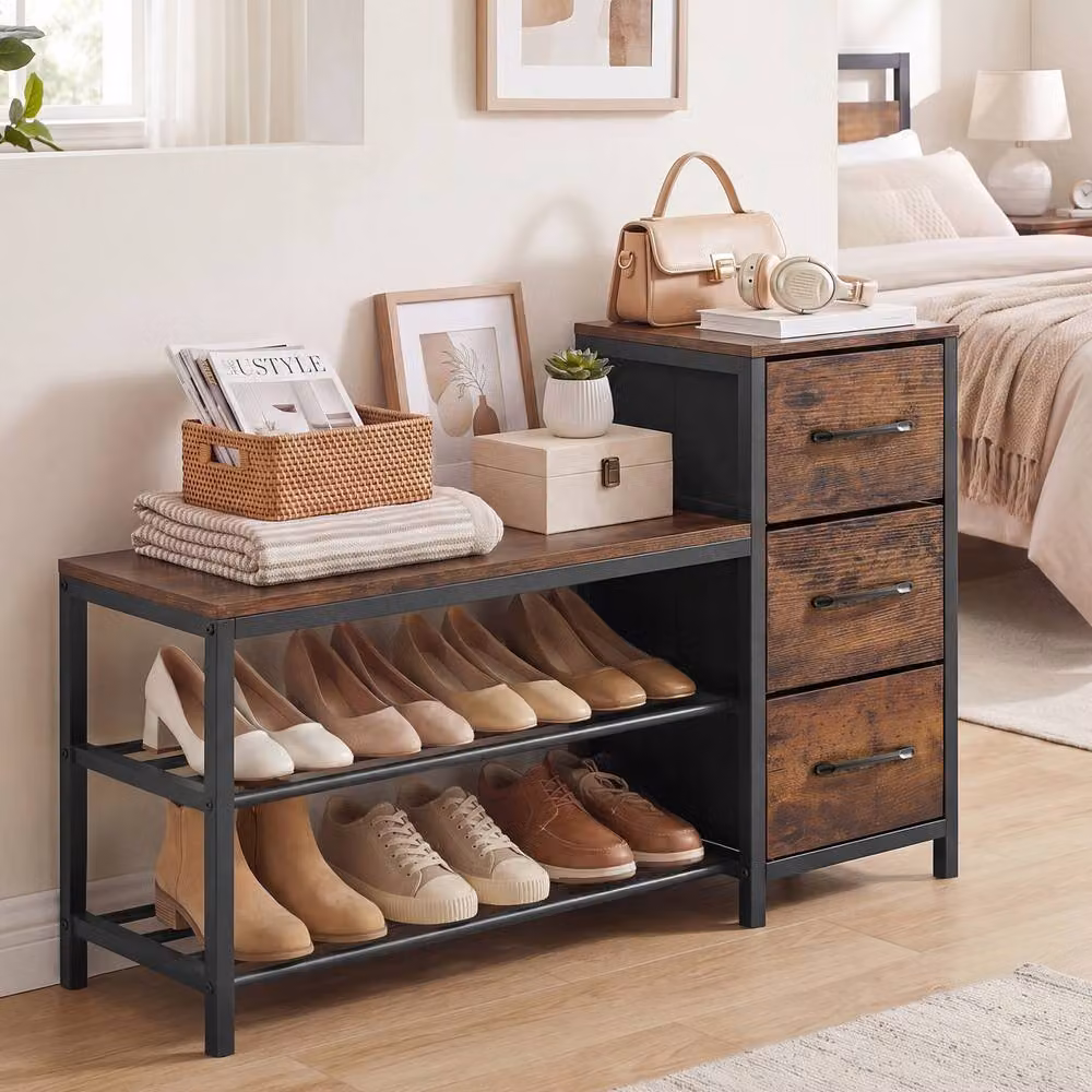 Costway Modern 3-Tier Shoe Bench and Shoe Rack Organizer in Brown – 5