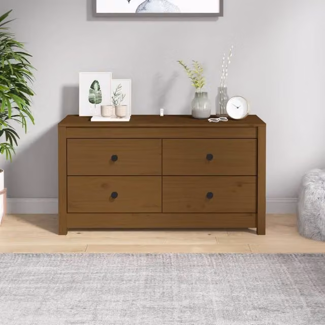 Berkfield Home Rustic Side Cabinet in Honey Brown Solid Pine, W: 100 cm, D: 40 cm, H: 54 cm – 1